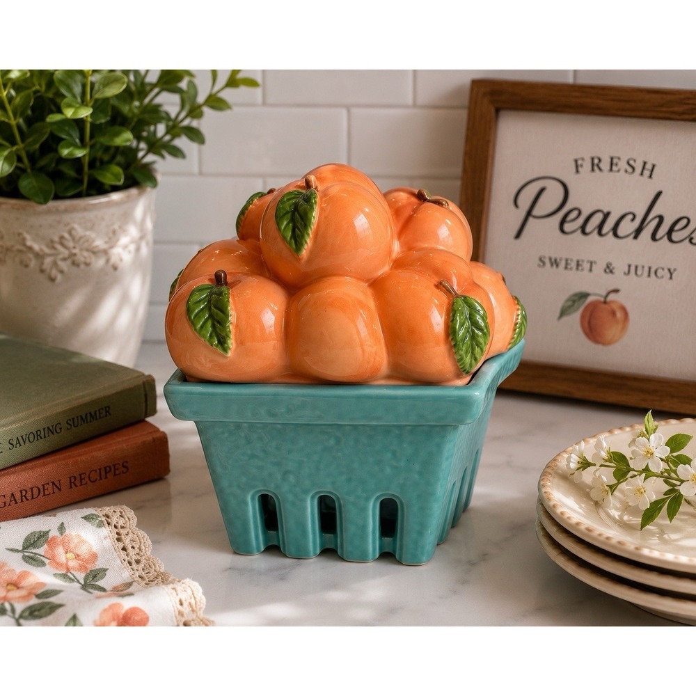 HomeWorx Ceramic Peach Fruit Basket Candle Holder Harry Slatkin Farmhouse Chic